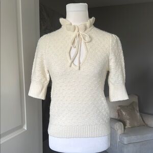 Ganni Alpaca Wool Blend SS Sweater with Bow Detail Sz XS